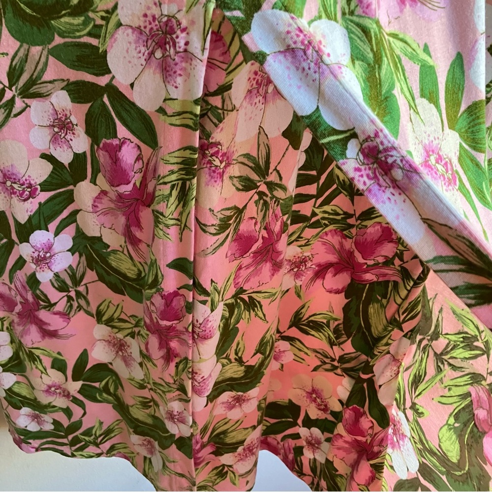 J. Jill Pink Green Floral Print Dress Size L Petite Pockets Short Sleeves Cotton - Picture 6 of 10